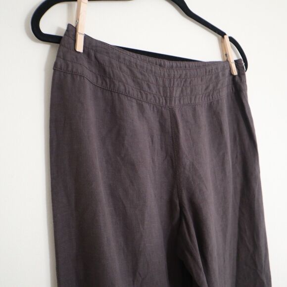 Weekend Max Mara US 8 Fit W13 Linen Wide Leg Cropped Trousers Brown Side Zip - Picture 4 of 10